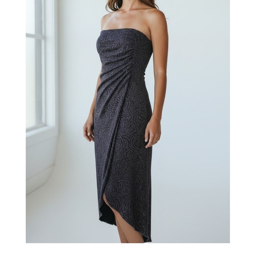 Vintage Byer Too 90s Glitter Swirl Strapless Party Dress Midi M